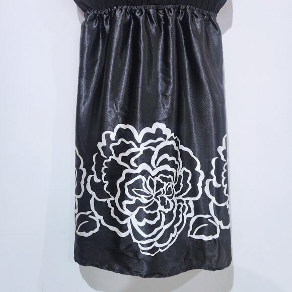 Wet Seal Y2K Womens Black Satin Floral Empire Waist Mini Dress Size Large 90s - Picture 3 of 8